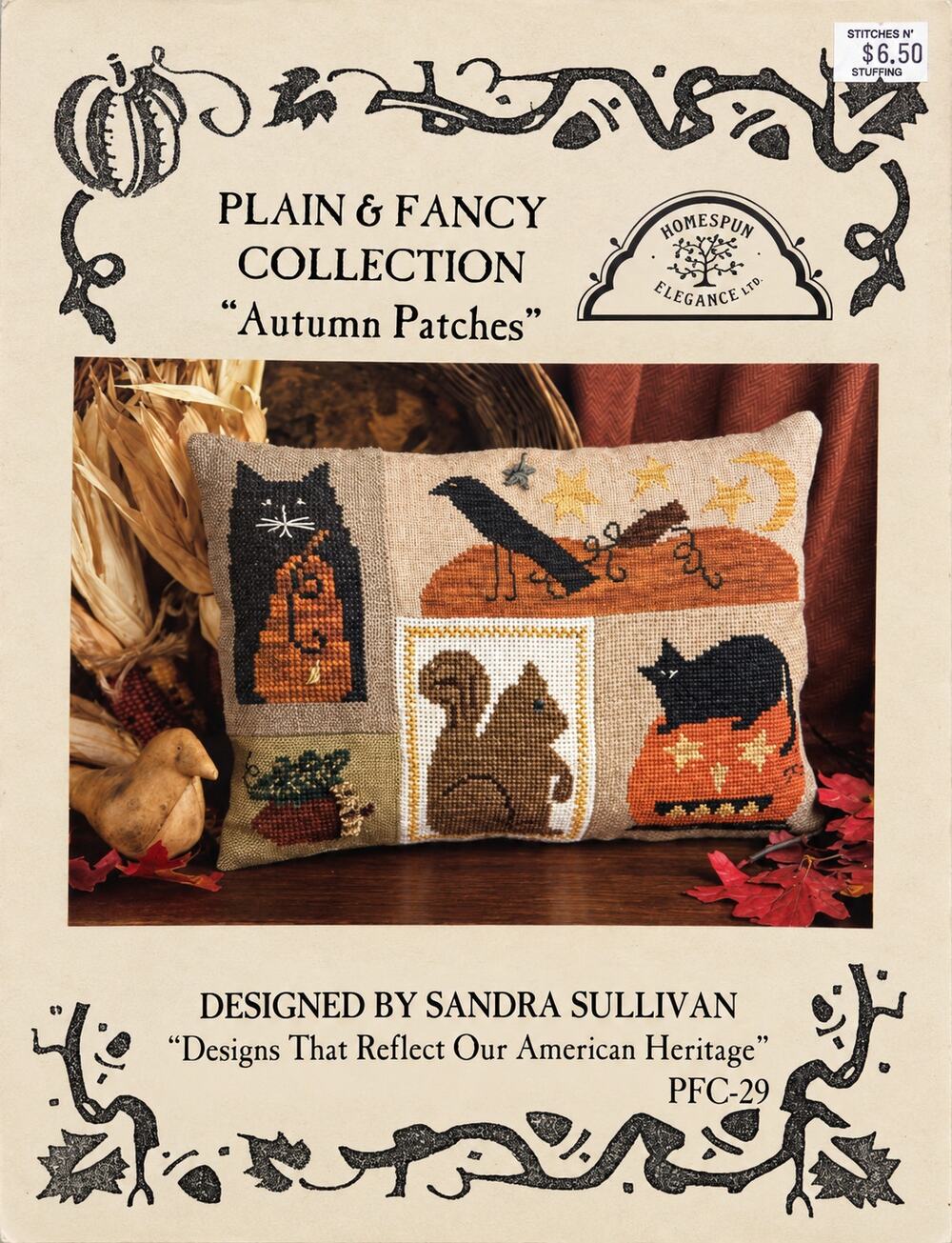 Cross Stitch Primitive American Heritage Autumn Halloween Patches UNUSED Vintage